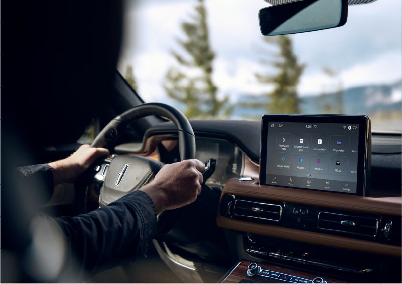 The Lincoln+Alexa app screen is displayed in the center screen of a 2023 Lincoln Aviator® Grand Touring SUV | Bill Knight Lincoln in Tulsa OK