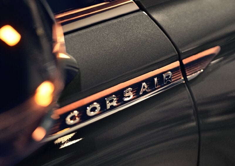 The stylish chrome badge reading “CORSAIR” is shown on the exterior of the vehicle. | Bill Knight Lincoln in Tulsa OK