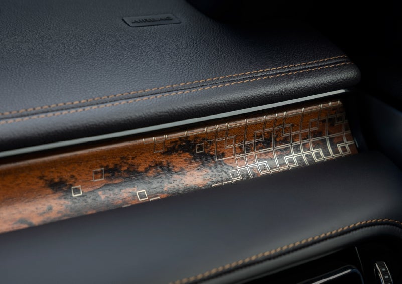 A close-up shot of the 2026 Lincoln Aviator® dashboard with unique black and brown accents and brown stitching. | Bill Knight Lincoln in Tulsa OK
