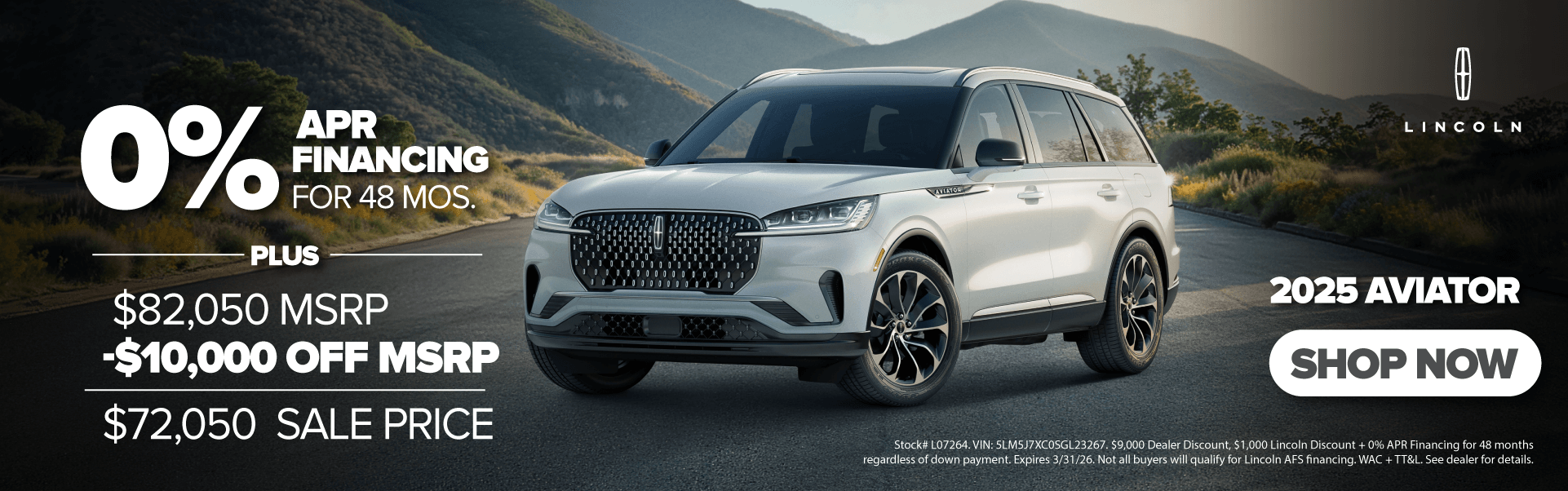 $10,000 Off and 0% for 48 Months on New 2025 Aviator