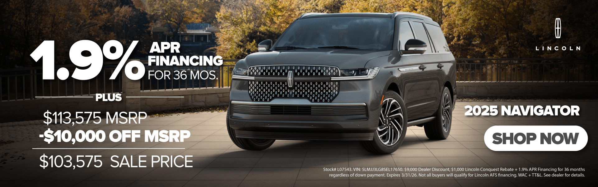 $10,000 Off and 1.9% for 36 Months on New 2025 Navigator