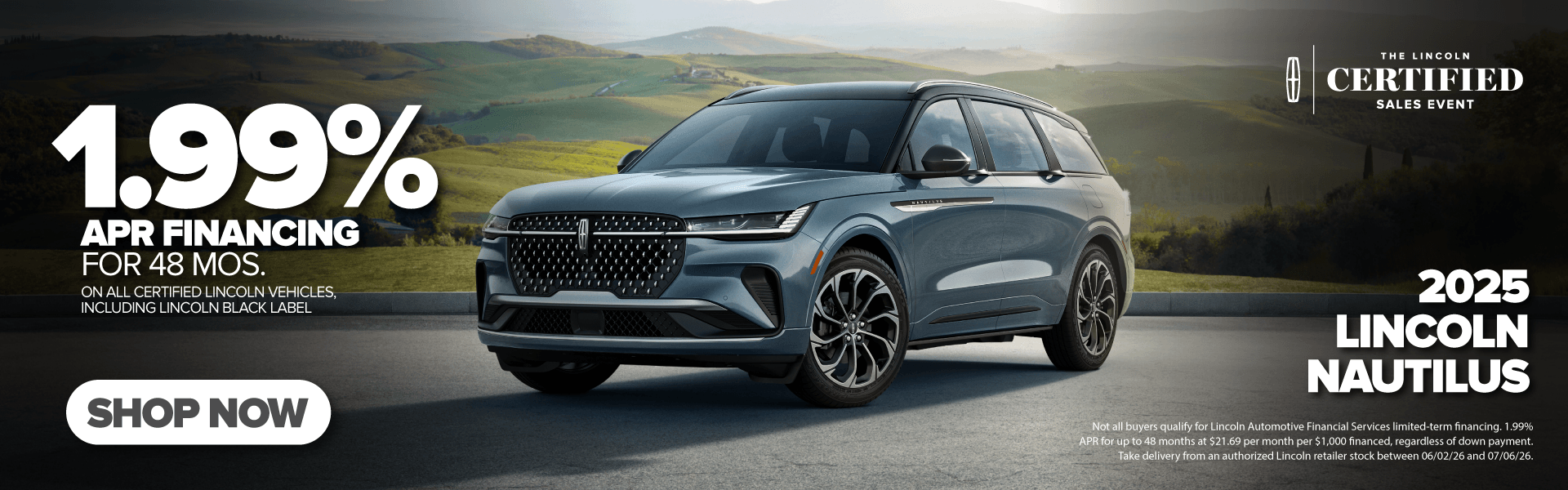 1.99% APR for 48 Months on all certified Lincolns