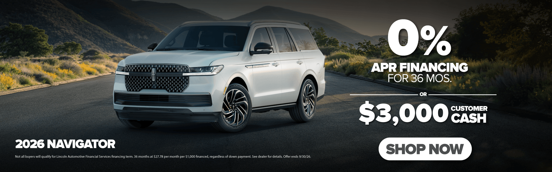 Zero Percent and Customer Cash Back on New 2026 Navigator