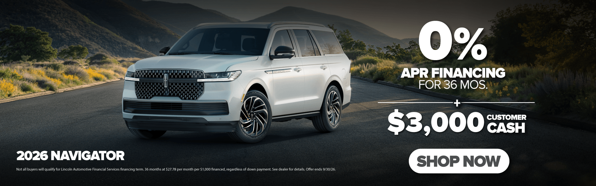 Zero Percent and Customer Cash Back on New 2026 Navigator